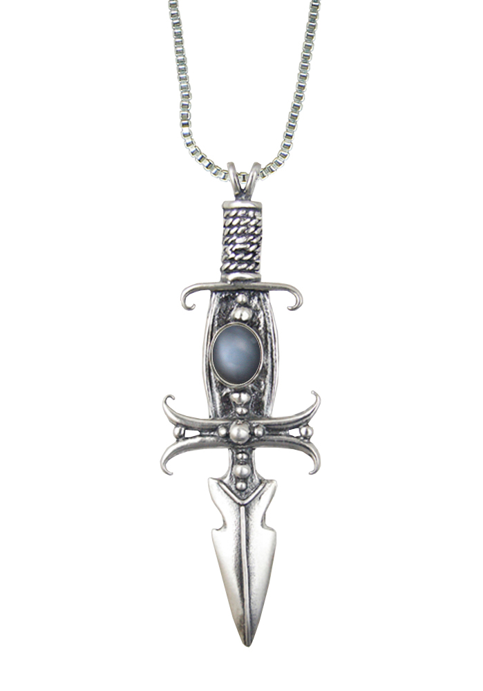 Sterling Silver Deathmaker Knife Dagger Pendant With Grey Moonstone